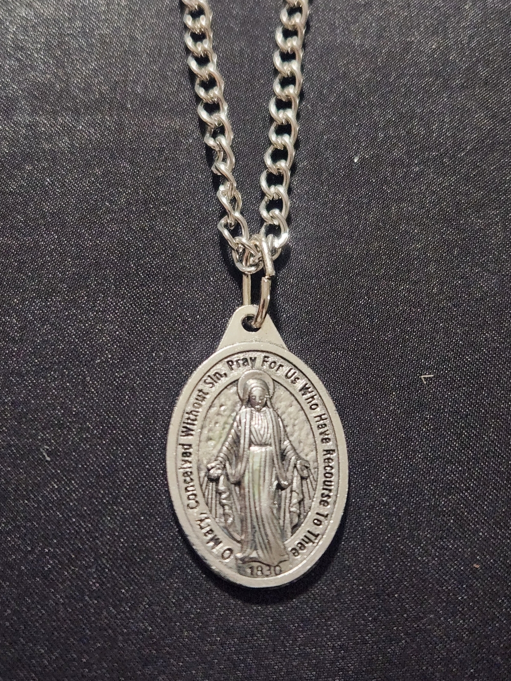 Silver-Tone Religious Miraculous Medal Necklace - Women Jewelry